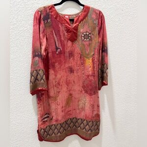 Women's Red Patterned Silk Shirt for Party wear